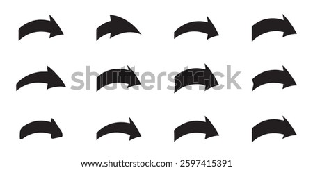 Black Arrow Set on White Background. Isolated vector Arrows collection. Cursor Icon symbol. flat sign Pointers Collection. Back, Next Web Page Sign. arrow collection black back design.