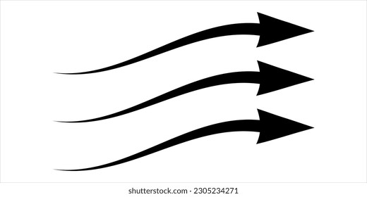 Black arrow showing air flow. Vector icon for design and applications isolated on white background.