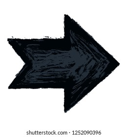 Black arrow sign painted by paint brushstroke. Ink sketch drawing created in handmade technique. Quick and easy recolorable shape. Vector illustration a graphic element