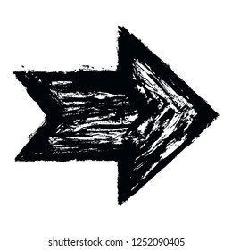 Black arrow sign painted by paint brushstroke. Ink sketch drawing created in handmade technique. Quick and easy recolorable shape. Vector illustration a graphic element