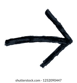 Black arrow sign painted by paint brushstroke. Ink sketch drawing created in handmade technique. Quick and easy recolorable shape. Vector illustration a graphic element