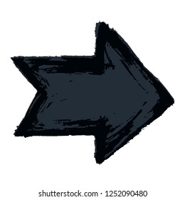 Black arrow sign painted by paint brushstroke. Ink sketch drawing created in handmade technique. Quick and easy recolorable shape. Vector illustration a graphic element