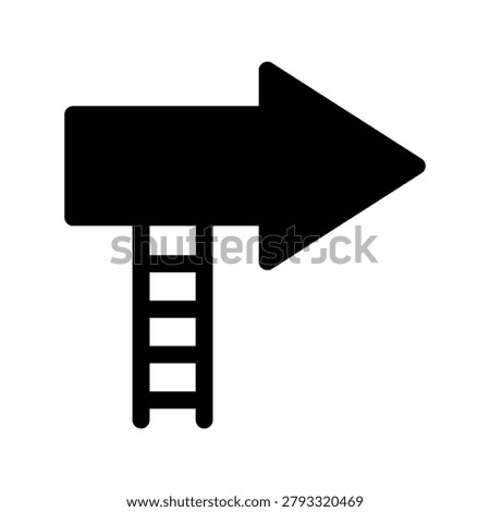 A black arrow sign pointing right on a pole with horizontal lines, giving direction.