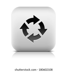 Black arrow sign. Rotation, reset, loop, refresh, reload icon. Rounded square button with gray reflection, shadow on white background. Series in a stone style. Vector illustration web design 8 eps