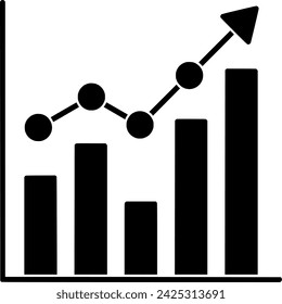 silueta de flecha negra o ilustración de comercio plano de dinero gráfico de logotipo para línea con icono de rayas y crecimiento de forma de acción como gráfico a negocio