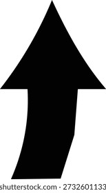 Black Arrow with Slightly Curved Base Pointing Upwards on a White Isolated Background