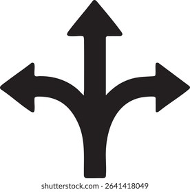 A black arrow splits into three directions: left, right, and straight ahead, set against a white background.