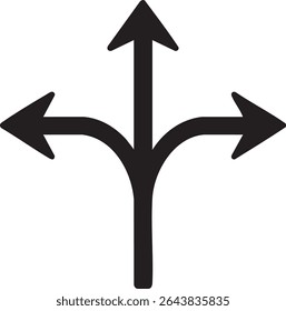 A black arrow splits into three directions: left, right, and up, on a clean white background, symbolizing choices.