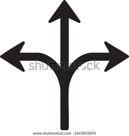 A black arrow splits into three directions: left, right, and up, on a clean white background, symbolizing choices.