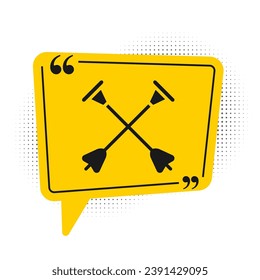 Black Arrow with sucker tip icon isolated on white background. Yellow speech bubble symbol. Vector
