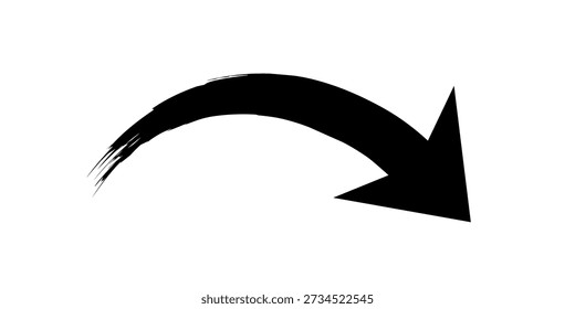 Flecha negra. Símbolo indica, símbolo del pincel de flecha. navegación Flecha negra curva