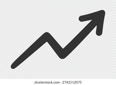 A black arrow symbol on a transparent background, indicating an upward trend or growth, often used in business and finance to represent success or progress.
