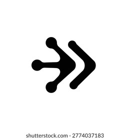 Black arrow symbol with three rounded protrusions sign