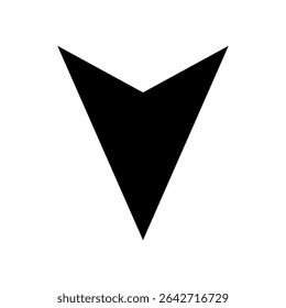 A black arrow that points downwards on a white background surface