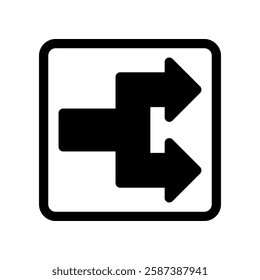 Black Arrow Traffic Sign Indicating Three-Direction Path Choices