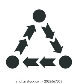 Schwarzes Pfeilsymbol, Kreis in Winkeln. Entscheidend Piktogramm, Lösung von Geschäftsaufgaben, Recycling-Symbol. Weißer Hintergrund. Vektorgrafik