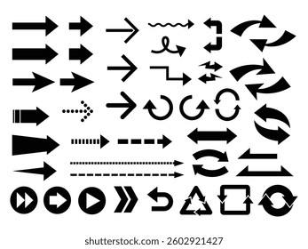 Black arrow vector icon pack. Collection different arrows sign. Modern simple arrows. Vector illustration