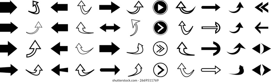 Black Arrow Vector Icon Pack Directional Arrow Symbols, Navigation Pointers, UI Design Elements