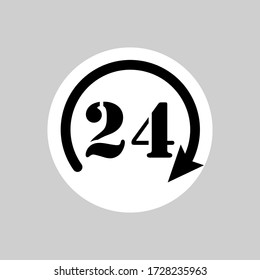 black arrow in white circle 24, symbol, icon, emblem, time, clock vector illustration
