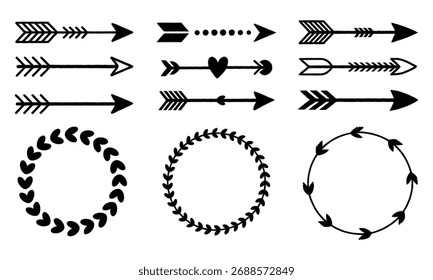 Black arrow and wreath vector illustration simple design elements isolated