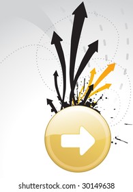 black arrowhead with button, vector illustration