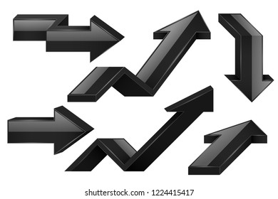 Black arrows. 3d icons set. Vector illustration isolated on white background