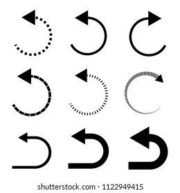 Black arrows. Arrow set, collection of black symbols.  Graphic design elements. Different arrows isolated on white background. Vector illustration.