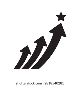 Black arrows ascend towards star, indicating advancement and success. Represents career growth, goal achievement, business development, and personal progress. Embodies ambition, motivation, and reaching new heights in corporate strategy and personal journey.