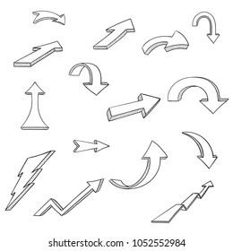 Black arrows. Cartoon doodles. Vector illustration isolated on white background