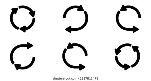 Black arrows in a circle vector. Ringed arrows set. Vector set of recycling sign. Set of black arrow icons.