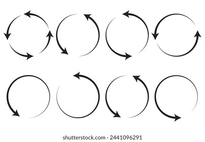 Black arrows in circular motion. Arrow combinations. Rotation arrows. Circle arrow icon. Recycling flat design style vector icons set. Recycle icon vector illustration isolated on white background