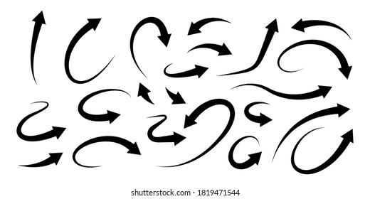 Schwarze Pfeile Sammlung. Verschiedene Pfeil-Symbol-Kreis, nach oben, lockig, gerade und verdreht. Designelemente.