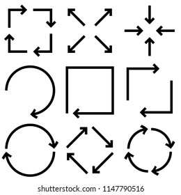 Black arrows. Combination of signs. Vector illustration isolated on white background