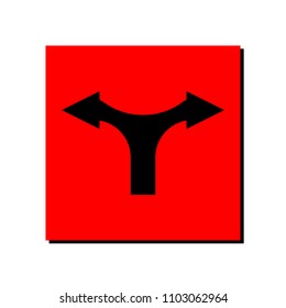 Black arrows in different directions, red square sign, vector