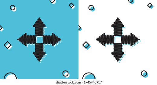 Black Arrows dots in four directions icon isolated on blue and white background. Random dynamic shapes. Vector Illustration