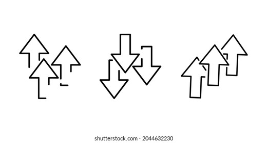 Black arrows up and down icon set. Swipe symbol. Silhouette emblem. Navigation sign. Vector illustration. Stock image. 