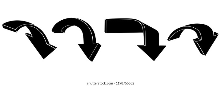 Black arrows. Down signs. Hand drawn sketch. Vector illustration isolated on white background
