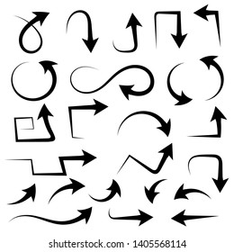 Black arrows. Filigree icons. Vector illustration isolated on white background