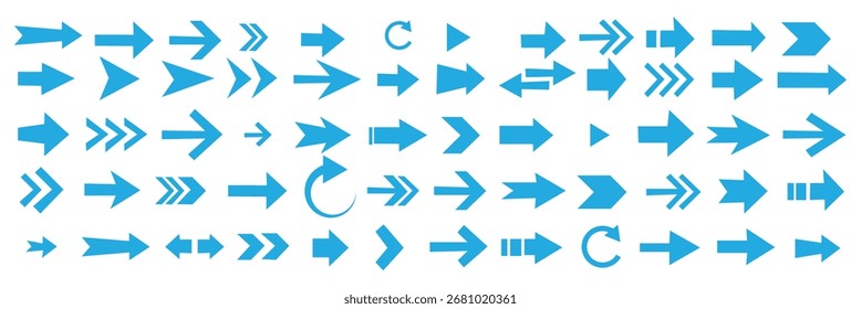 Black arrows flat icons. Set for web design. Direction pointers vector icons. Big collection. Vector set of black arrow signs.