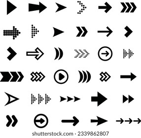 black arrows flat modern abstract simple cursors pointers direction buttons vector illustration collection web design digital graphic elements concept icon set