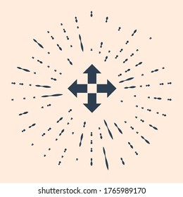 Flechas negras en cuatro direcciones icono aislado en fondo beige. Resumen de puntos aleatorios de círculo. Ilustración vectorial