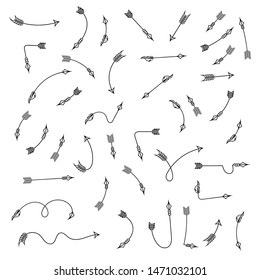 Black arrows. Hand drawn doodles. Vector illustration isolated on white background