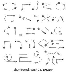 Black arrows. Hand drawn doodles. Vector illustration isolated on white background