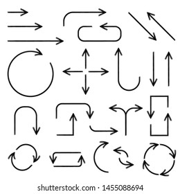 Black arrows. Hand drawn icons. Vector illustration isolated on white background