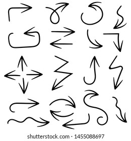 Black arrows. Hand drawn icons. Vector illustration isolated on white background