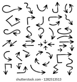 Black arrows. Hand drawn with marker pen. Vector illustration isolated on white background