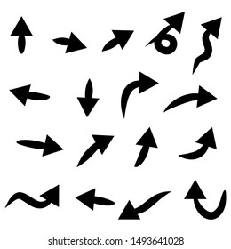 black arrows hand drawn set isolated on white background. vector illustration