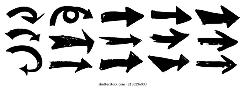 Black arrows. Hand drawn vector illustration isolated on white background.