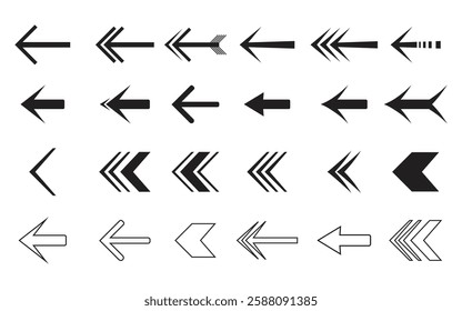 Black arrows icon vector set. Bold arrow symbol curved flat design isolated