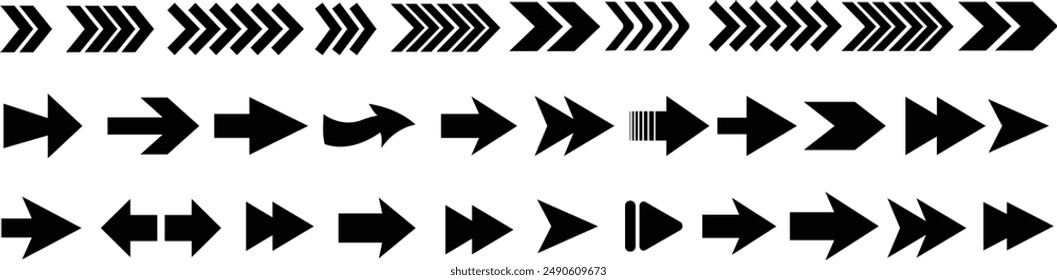 Black arrows icons. Different cursor arrow direction symbols, modern simple arrows. 